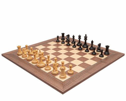 Rochester Set – Chess Board in Walnut and Maple Wood & Chess Pieces in Boxwood and Ebony Wood