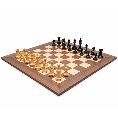 Rochester set complete: walnut and maple chess board with all pieces set up