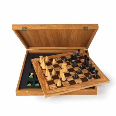 Modern Rosewood Chess Set with Olive Wood Burl Chess Board and Storage