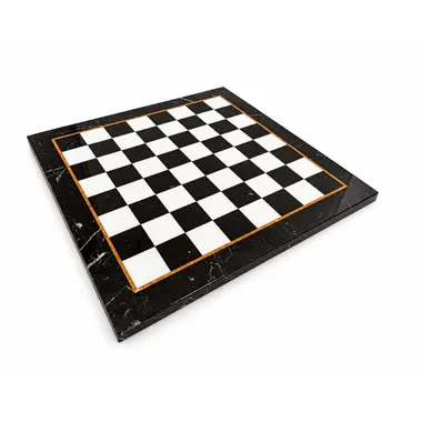 Louis XIV chess board viewed at an angle, black and white marble squares with gold border