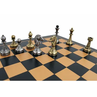 Cute Flowered Chess Set - Faux Leather Chess Board & Metal Pieces