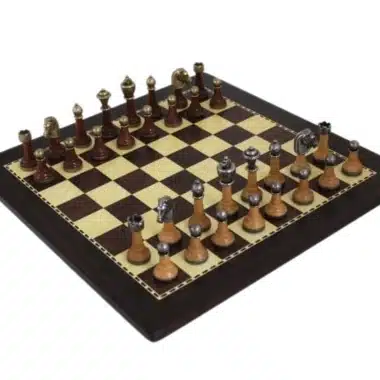 Wood and Metal Staunton Chess Set with Dark Wood Chess Board