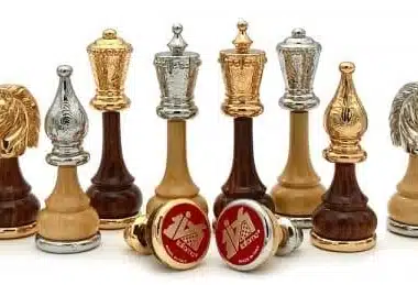Flowered Wood and Metal Chess Set