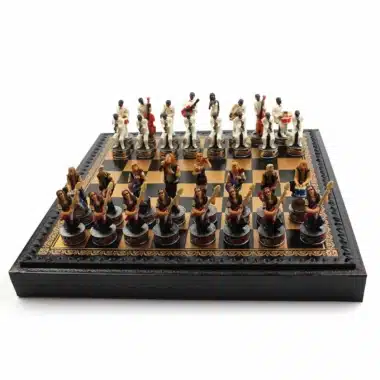 Jazz vs Rock Chess Set - Chess & Backgammon Board with Faux Leather Storage & Resin Pieces