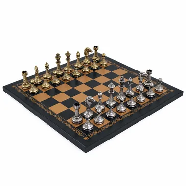 Cute Flowered Chess Set - Faux Leather Chess Board & Metal Pieces