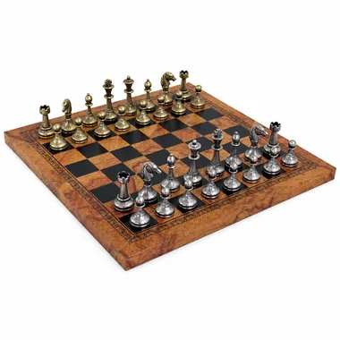 Cute Flowered Chess Set & World Globe - Faux Leather Chess Board & Metal Pieces