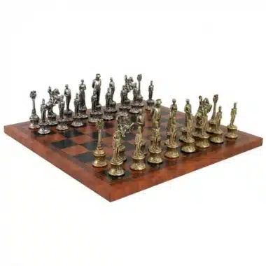 Napoleon Chess Set - Faux Leather Chess Board & Metal Pieces