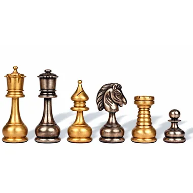 Grand ensemble Persian chess set in solid brass, gold and silver-toned pieces