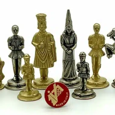 Alternative view of Small Camelot Chess Set - Faux Leather Chess Board with Storage & Metal Pieces