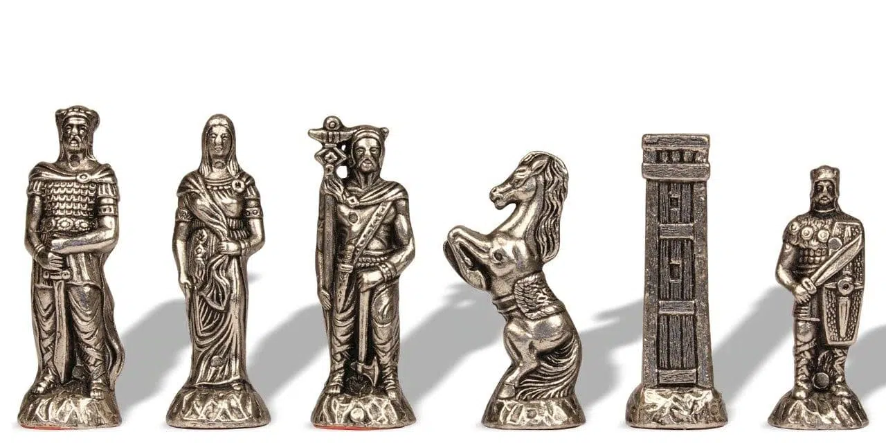 Romans vs Barbarians Chess Set - Chess Board - Backgammon and Draughts in Faux Leather with Storage & Metal Pieces - Image 6