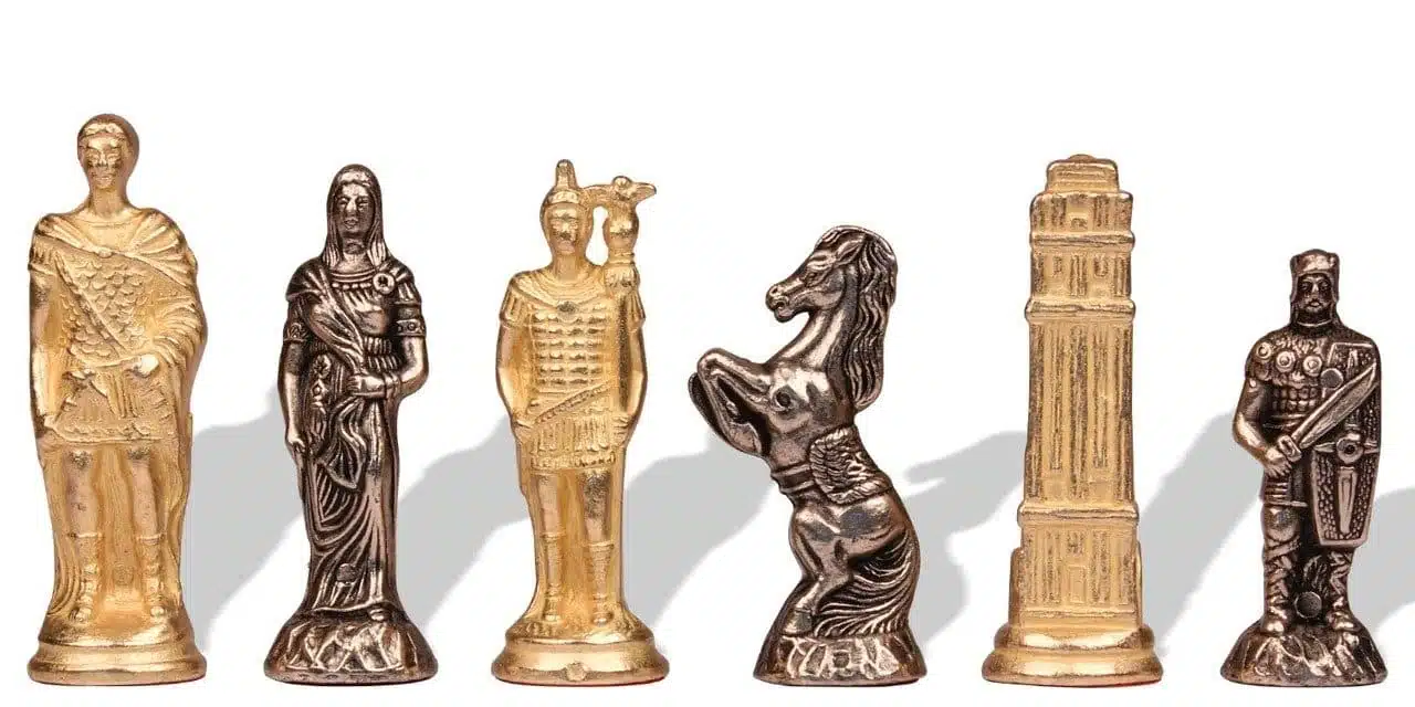 Romans vs Barbarians Chess Set - Chess Board - Backgammon and Draughts in Faux Leather with Storage & Metal Pieces - Image 5