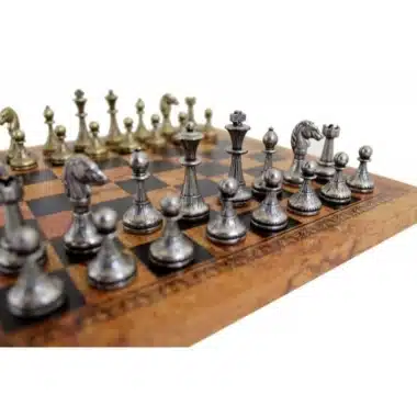 Alternative view of Cute Flowered & Globe Chess Set - Faux Leather Chess Board & Metal Pieces