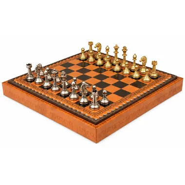 Cute Flowered complete chess set with engraved faux leather chessboard