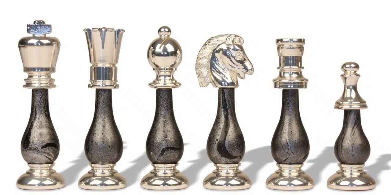 Wooden and Gold & Silver-Plated Metal Chess Set with Leather Chess Board and Storage Drawer - Image 5