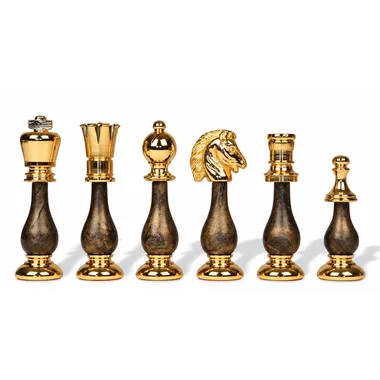Detail of gold solid brass pieces, king, rook and knight