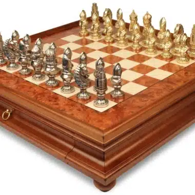 Jeu d'Échecs Moncada - Échiquier en bois de Bruyère et Bois d'Orme avec tiroir & Pièces en métal