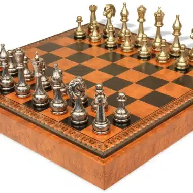 Jeu d'Échecs Flowered - Échiquier - Backgammon et Jeu de dames en similicuir & Pièces d'échecs en métal