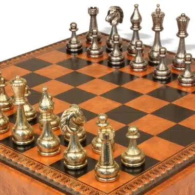 Jeu d'Échecs Flowered - Échiquier - Backgammon et Jeu de dames en similicuir & Pièces d'échecs en métal