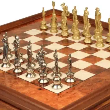 Jeu d'Échecs Napoléon - Échiquier en bois de Bruyère et Bois d'Orme avec tiroir & Pièces en métal
