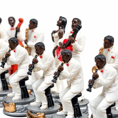 Resin pieces of the Jazz side in white suits, detailed close-up