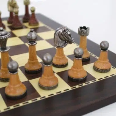 Alternative view of Wood and Metal Staunton Chess Set with Dark Wood Chess Board
