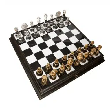 Jeu d'Échecs Fantaisie Staunton XL - Table Échiquier en bois et Albâtre & Pièces en bois et laiton massif