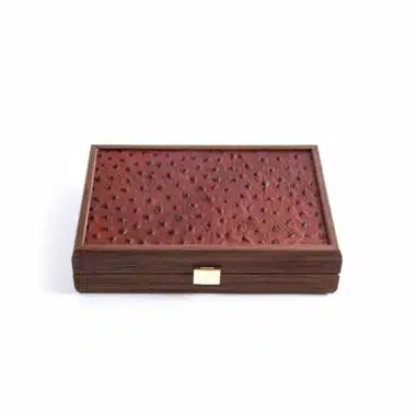 Brown Domino Set - Brown Leather and Wood Box