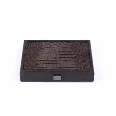 Dark Grey Domino Set - Wooden Box with Crocodile-Effect Leather