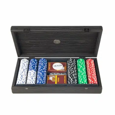 300-Chip Poker Set - Black Wooden Case with Black Faux Leather Lid