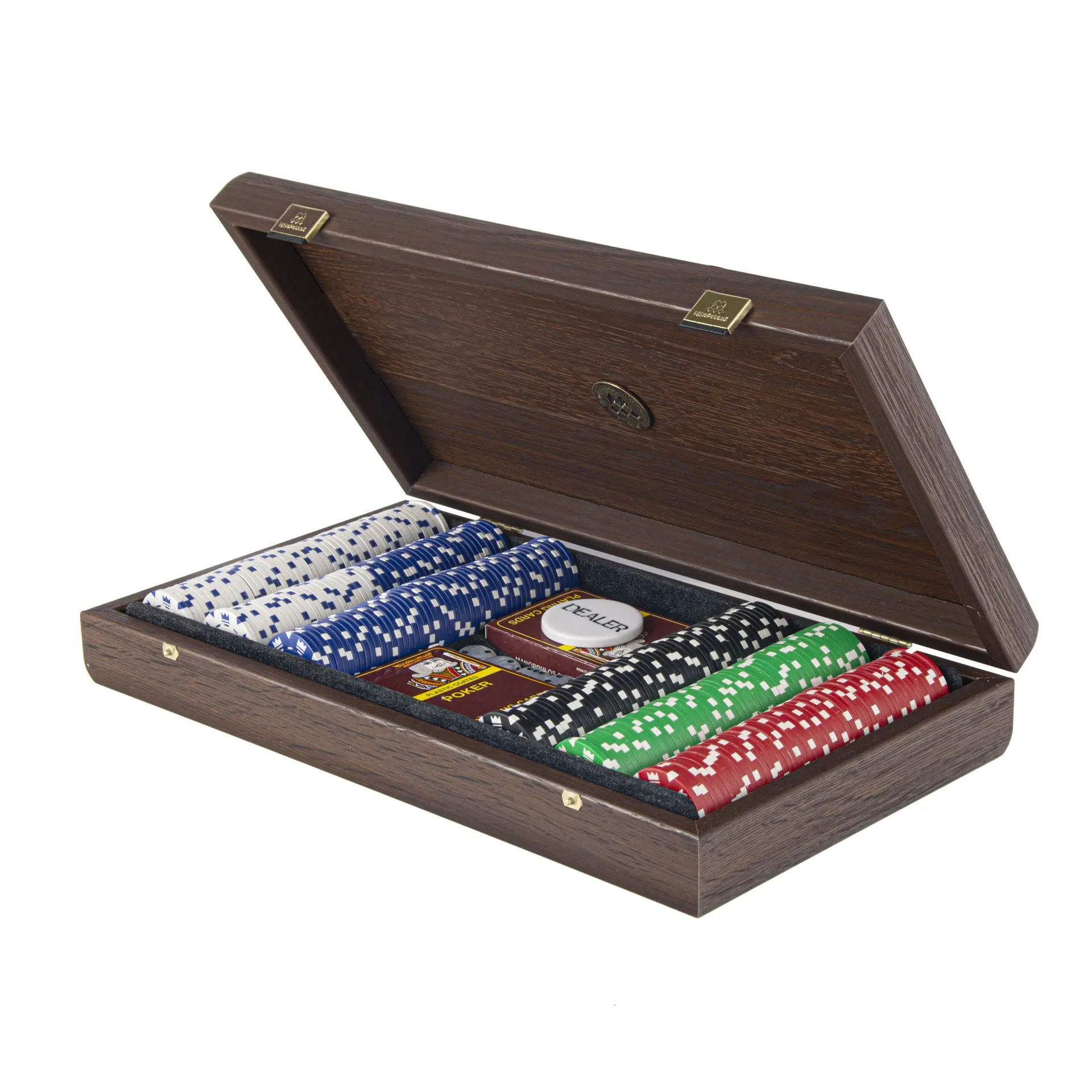 Poker Set – Dark Walnut Wood Case with Brown Faux Leather Lid - Image 3