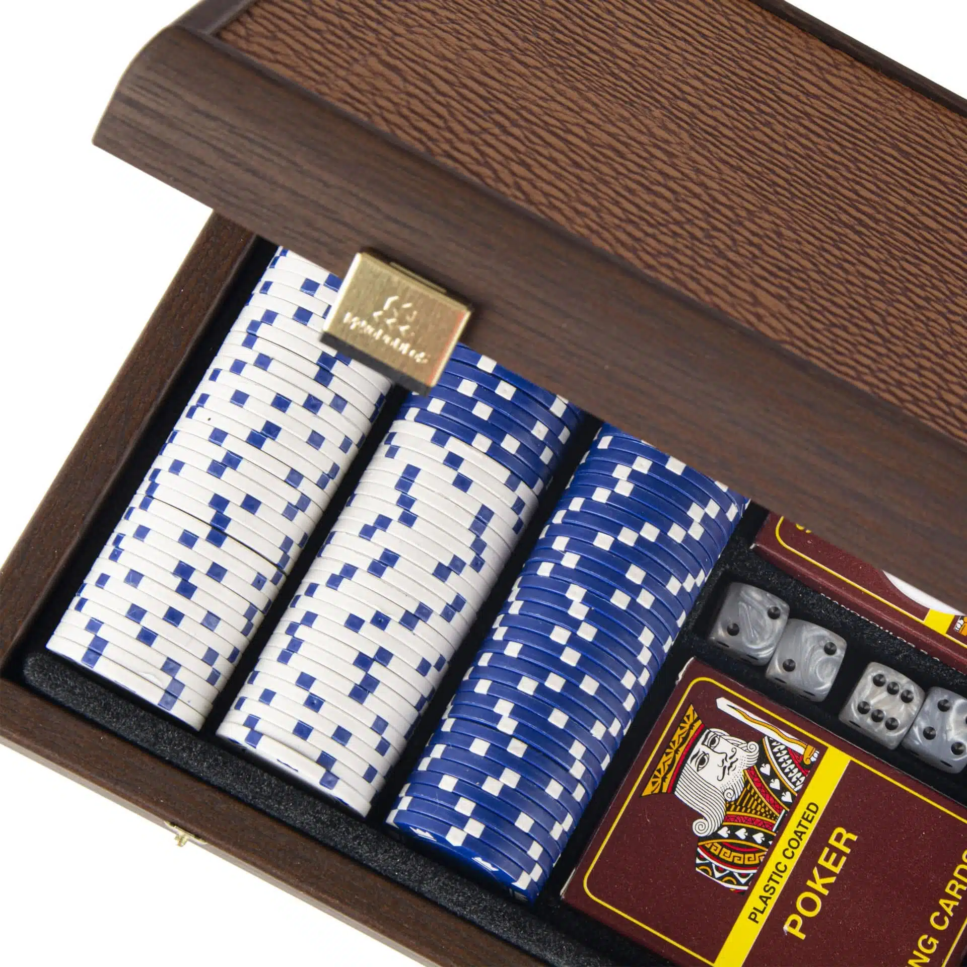 Poker Set – Dark Walnut Wood Case with Brown Faux Leather Lid - Image 4