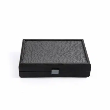 Dark Grey Domino Set - Wooden and Faux Leather Box