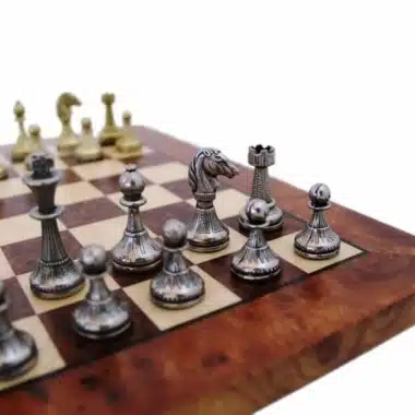 Alternative view of Small Cute Flower Chess Set - Briar and Elm Wood Chess Board and Metal Chess Pieces
