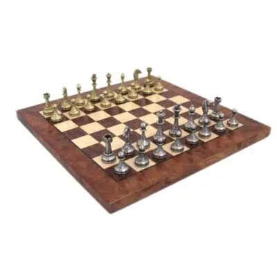 Small Cute Flower Chess Set - Briar and Elm Wood Chess Board and Metal Chess Pieces