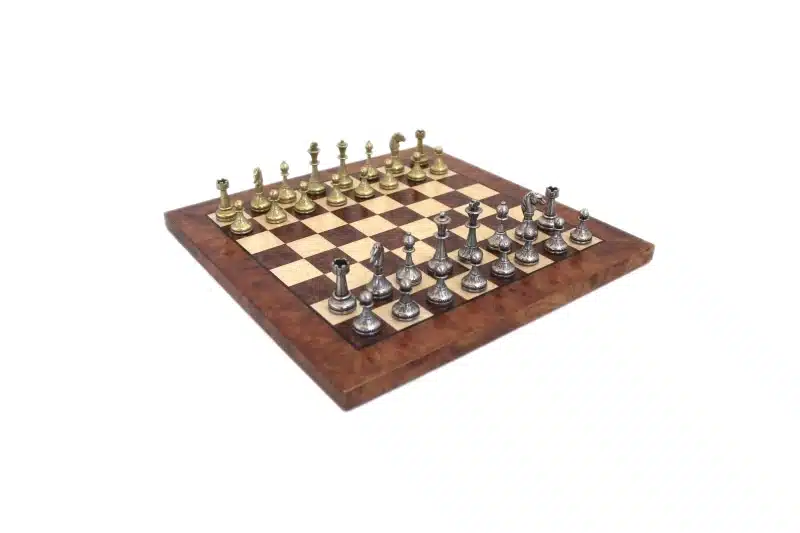 Small Cute Flower Chess Set - Briar and Elm Wood Chess Board and Metal Chess Pieces