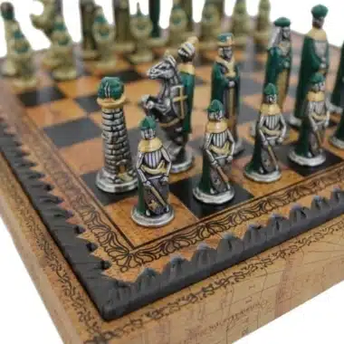Alternative view of Medieval Chess Set - Faux Leather Chess & Draughts Board with Storage Compartment & Metal Chess Pieces