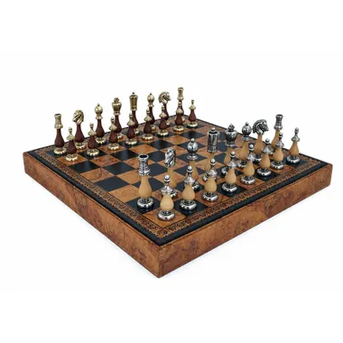 Complete Arabesque chess set on faux leather chess board with storage box