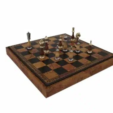 Alternative view of Arabesque Chess Set - Faux Leather Chess & Draughts Board with Storage Compartment & Metal and Wood Chess Pieces
