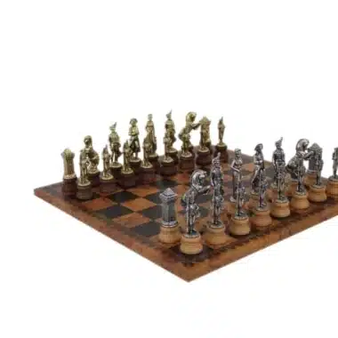 Napoleon Wood and Metal Chess Set with Old World Map Faux Leather Chess Board