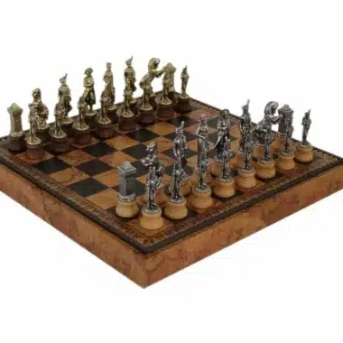 Napoleon Chess Set - Chessboard, Draughts and Backgammon Set in Faux Leather with Storage Compartment & Metal and Wood Chess Pieces
