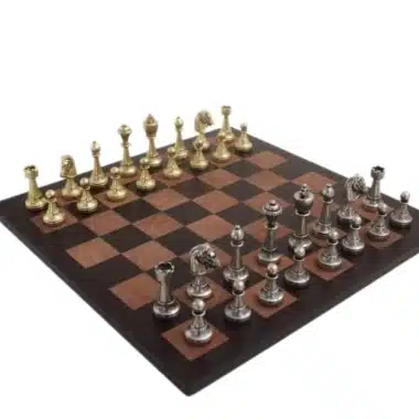 Staunton Metal Chess Set & Genuine Leather Chess Board