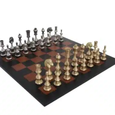 Grand Oriental Chess Set in Solid Brass with Genuine Leather Chess Board