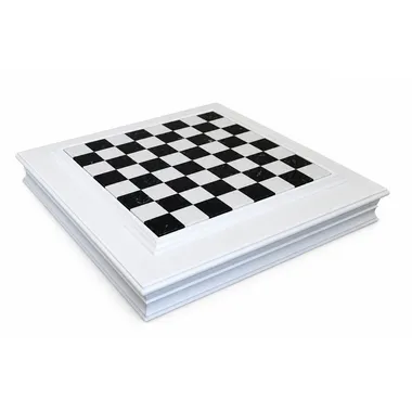 Chess board in black and white marble, white lacquered wood frame, overall view