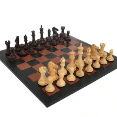 Staunton Chess Set Hand-Carved in Rosewood with Genuine Leather Chess Board