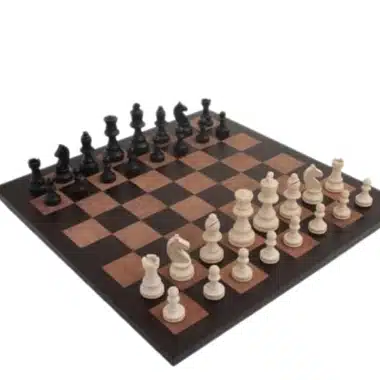 Wooden Staunton Chess Set with Genuine Italian Leather Chess Board and Storage Box