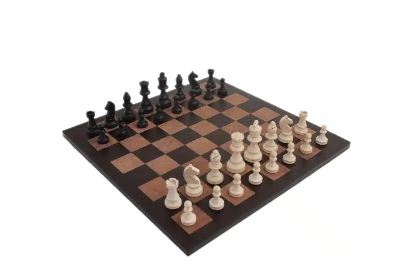 Wooden Staunton Chess Set with Genuine Italian Leather Chess Board and Storage Box