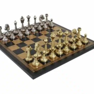 Staunton Metal Chess Set & Faux Leather Chess Board
