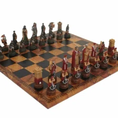 Camelot Chess Set - Faux Leather Chess Board & Resin Chess Set