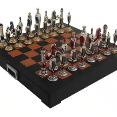 Large Italian Renaissance Chess Set & Leather Chess Board with Storage