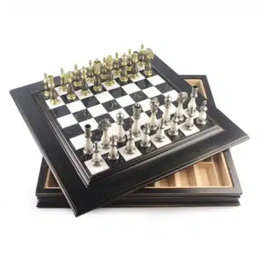 Alternative view of Black and White Staunton Chess Set - Marble and Wood Chess Board with Storage & Wood and Metal Chess Pieces